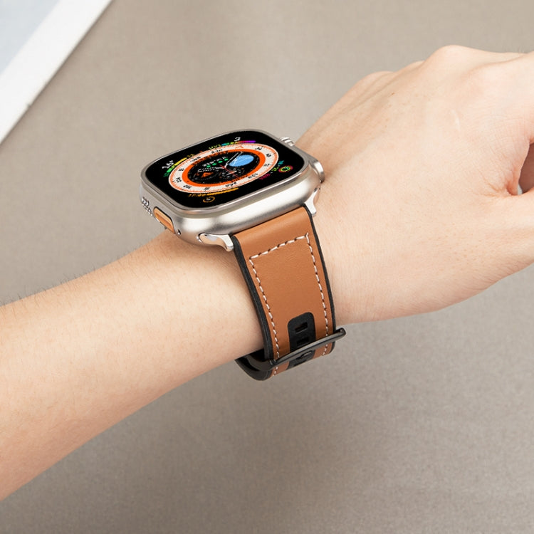 For Apple Watch Series 7 45mm Hybrid Leather Silicone Watch Band(Brown) by bashfashion