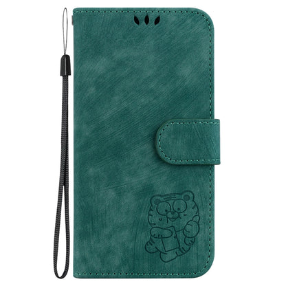 For iPhone 16e Little Tiger Embossed Leather Phone Case(Green) by bashfashion