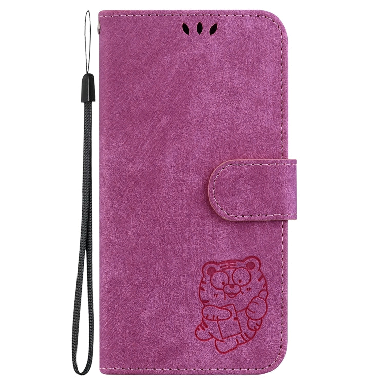 For iPhone 16e Little Tiger Embossed Leather Phone Case(Rose Red) by bashfashion