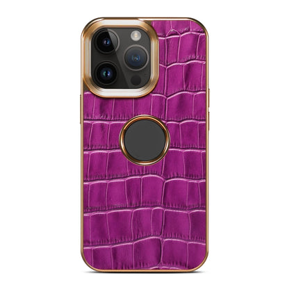 For iPhone 15 Plus Denior Crocodile Texture Genuine Leather Electroplating Phone Case(Purple) by Denior