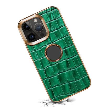 For iPhone 15 Denior Crocodile Texture Genuine Leather Electroplating Phone Case(Green) by Denior
