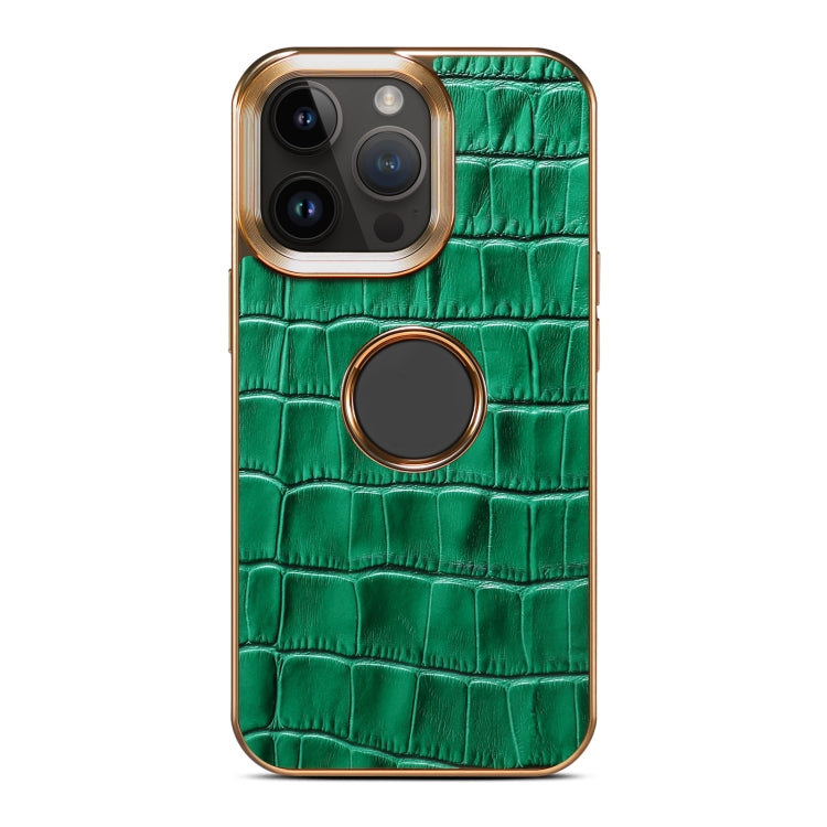 For iPhone 13 Pro Max Denior Crocodile Texture Genuine Leather Electroplating Phone Case(Green) by Denior