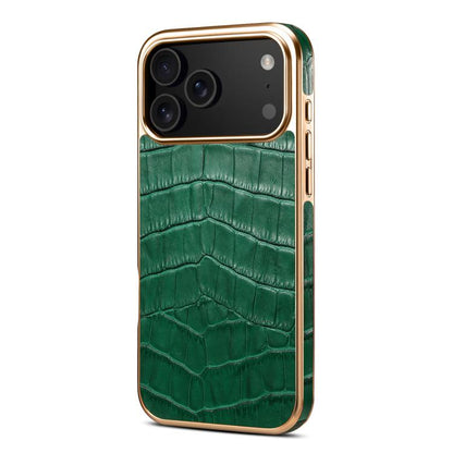 For iPhone 17 Pro Denior Crocodile Texture Genuine Leather Electroplating Phone Case(Green) by Denior