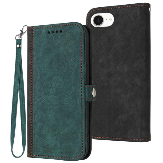 For iPhone 16e Side Buckle Double Fold Hand Strap Leather Phone Case(Dark Green) by bashfashion