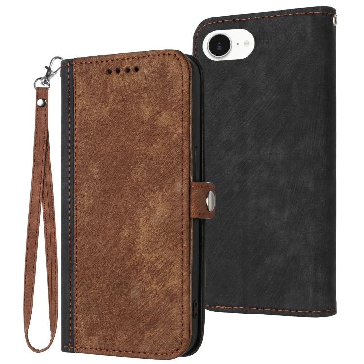 For iPhone 16e Side Buckle Double Fold Hand Strap Leather Phone Case(Brown) by bashfashion