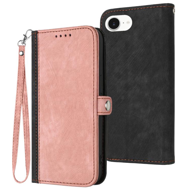For iPhone 16e Side Buckle Double Fold Hand Strap Leather Phone Case(Pink) by bashfashion