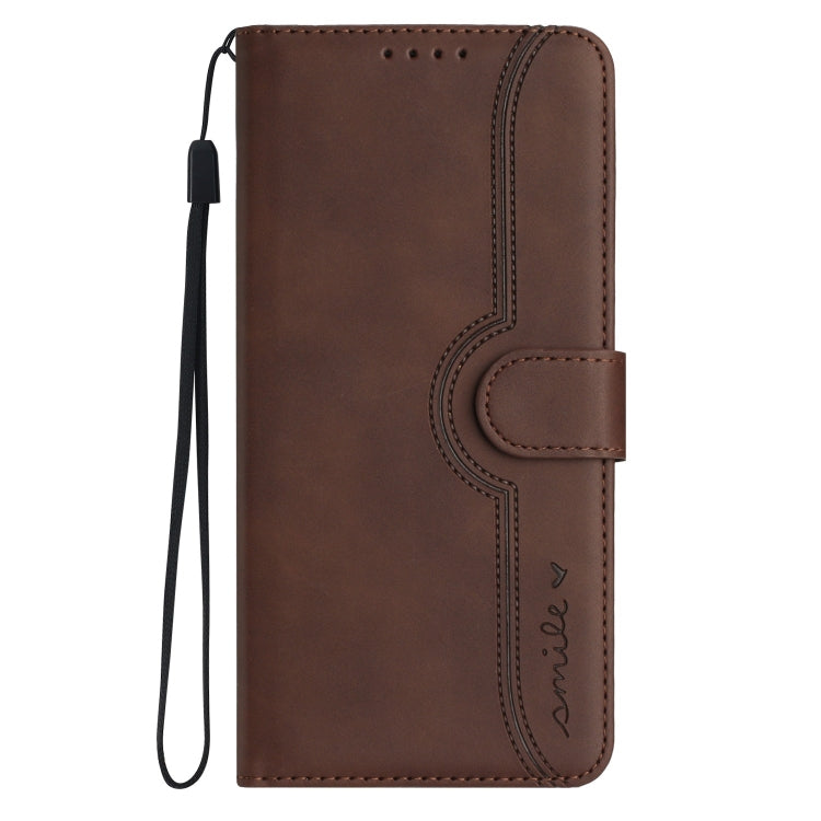 For iPhone 16e Heart Pattern Skin Feel Leather Phone Case(Brown) by bashfashion