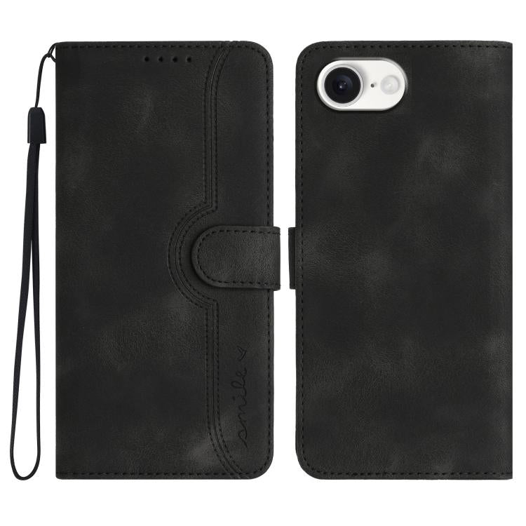 For iPhone 16e Heart Pattern Skin Feel Leather Phone Case(Black) by bashfashion