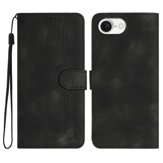 For iPhone 16e Heart Pattern Skin Feel Leather Phone Case(Black) by bashfashion