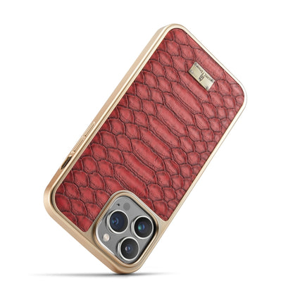 For iPhone 14 Plus Fierre Shann Python Texture Electroplating PU Phone Case(Red) by FIERRE SHANN