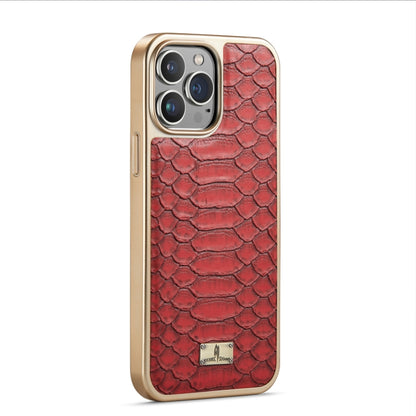 For iPhone 14 Pro Fierre Shann Python Texture Electroplating PU Phone Case(Red) by FIERRE SHANN