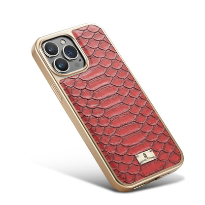 For iPhone 14 Pro Fierre Shann Python Texture Electroplating PU Phone Case(Red) by FIERRE SHANN
