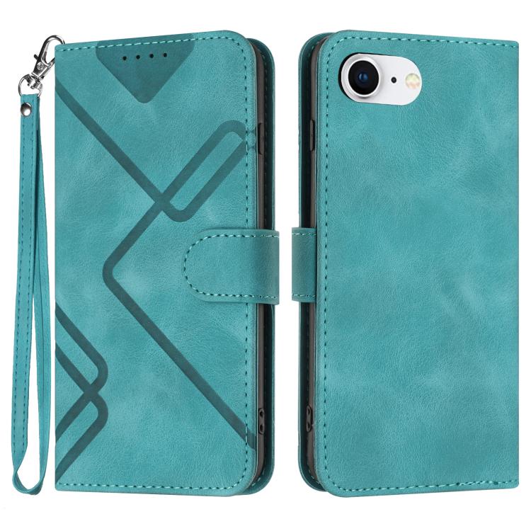 For iPhone 16e Line Pattern Skin Feel Leather Phone Case(Light Blue) by bashfashion
