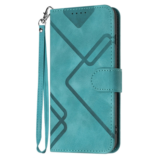 For iPhone 16e Line Pattern Skin Feel Leather Phone Case(Light Blue) by bashfashion