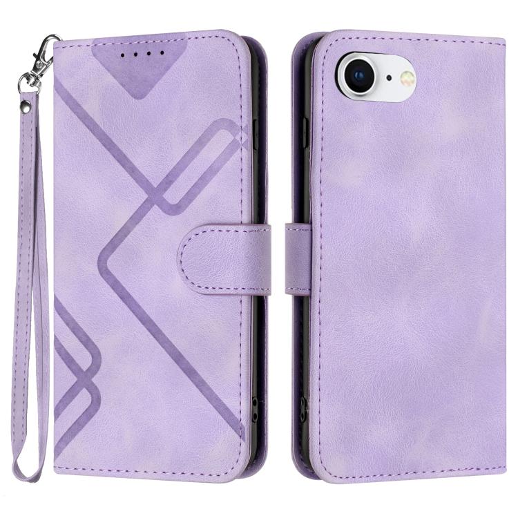 For iPhone 16e Line Pattern Skin Feel Leather Phone Case(Light Purple) by bashfashion