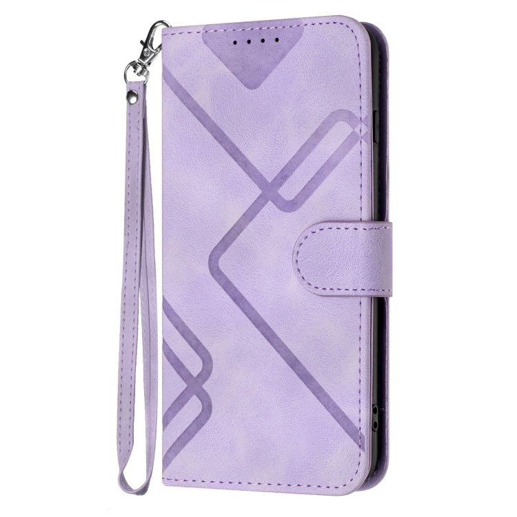 For iPhone 16e Line Pattern Skin Feel Leather Phone Case(Light Purple) by bashfashion