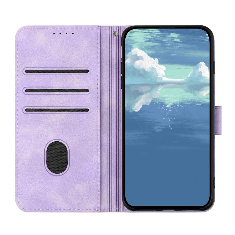 For iPhone 16e Line Pattern Skin Feel Leather Phone Case(Light Purple) by bashfashion