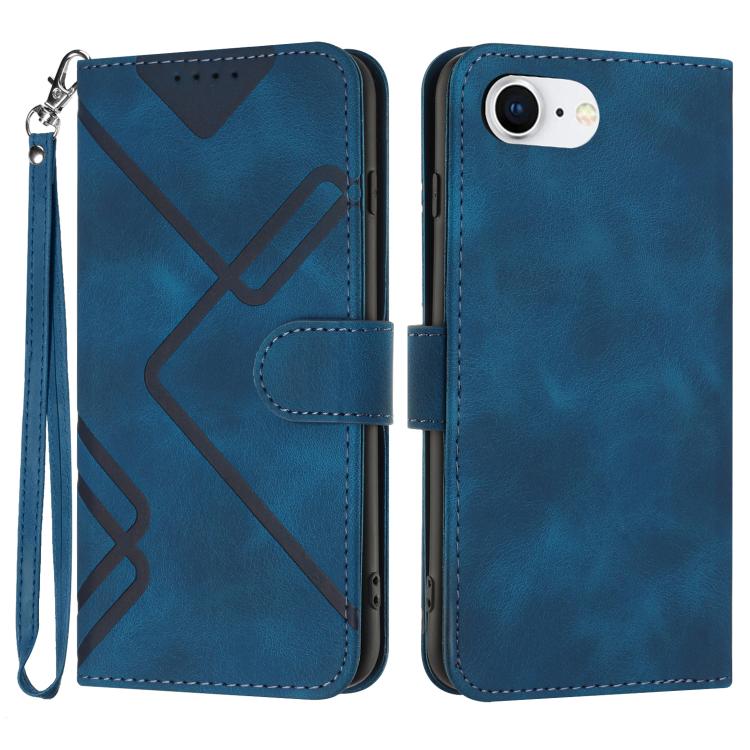 For iPhone 16e Line Pattern Skin Feel Leather Phone Case(Royal Blue) by bashfashion