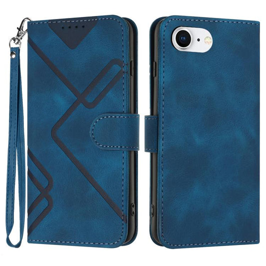 For iPhone 16e Line Pattern Skin Feel Leather Phone Case(Royal Blue) by bashfashion