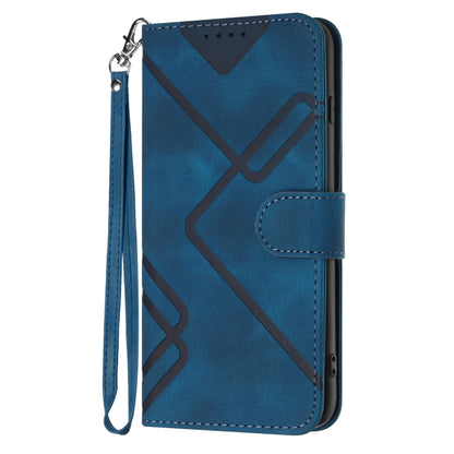 For iPhone 16e Line Pattern Skin Feel Leather Phone Case(Royal Blue) by bashfashion
