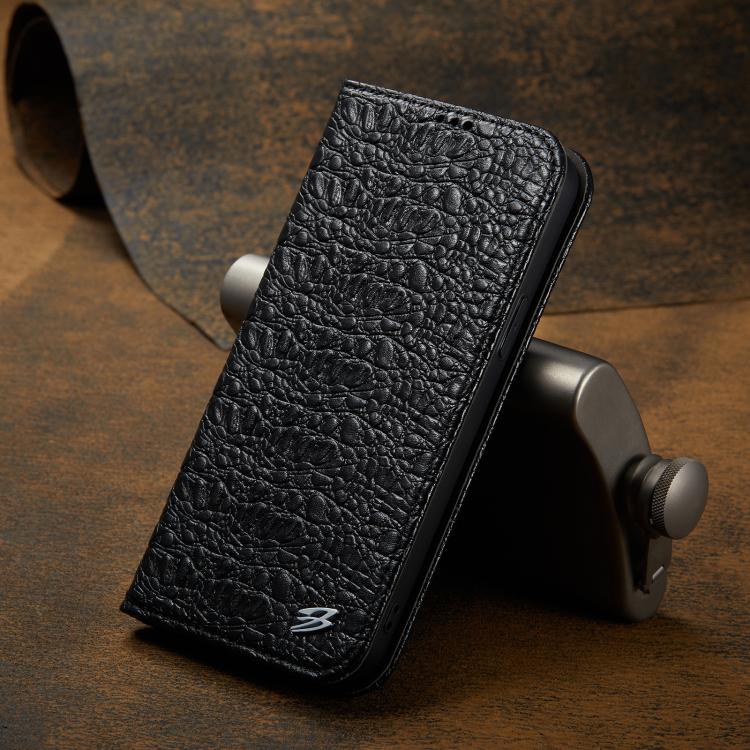 For iPhone 16e Fierre Shann Crocodile Texture Magnetic Genuine Leather Phone Case(Black) by FIERRE SHANN