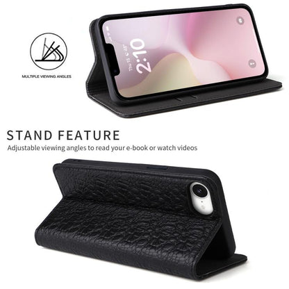 For iPhone 16e Fierre Shann Crocodile Texture Magnetic Genuine Leather Phone Case(Black) by FIERRE SHANN