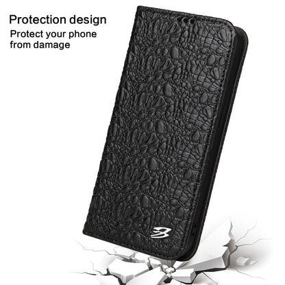 For iPhone 16e Fierre Shann Crocodile Texture Magnetic Genuine Leather Phone Case(Black) by FIERRE SHANN