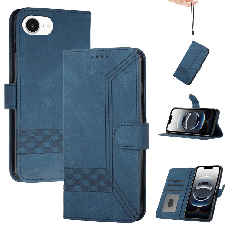 For iPhone 16e Cubic Skin Feel Flip Leather Phone Case(Blue) by bashfashion