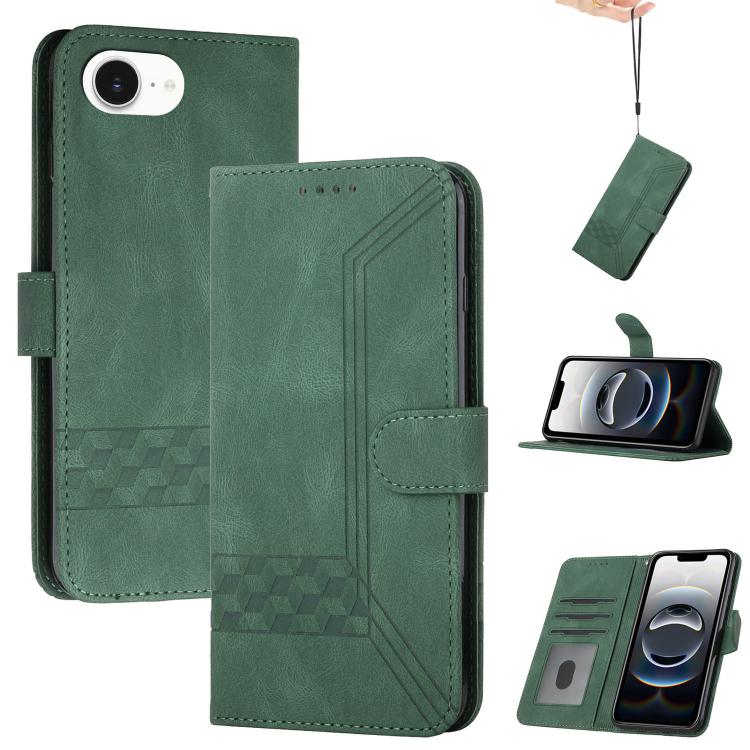 For iPhone 16e Cubic Skin Feel Flip Leather Phone Case(Green) by bashfashion
