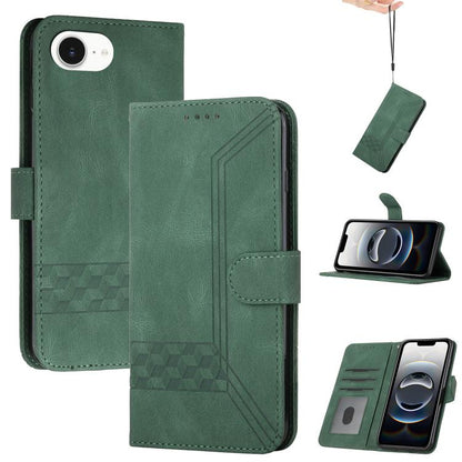 For iPhone 16e Cubic Skin Feel Flip Leather Phone Case(Green) by bashfashion