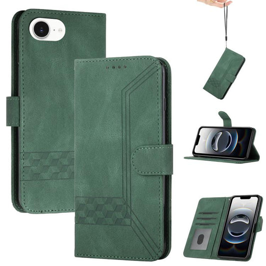 For iPhone 16e Cubic Skin Feel Flip Leather Phone Case(Green) by bashfashion