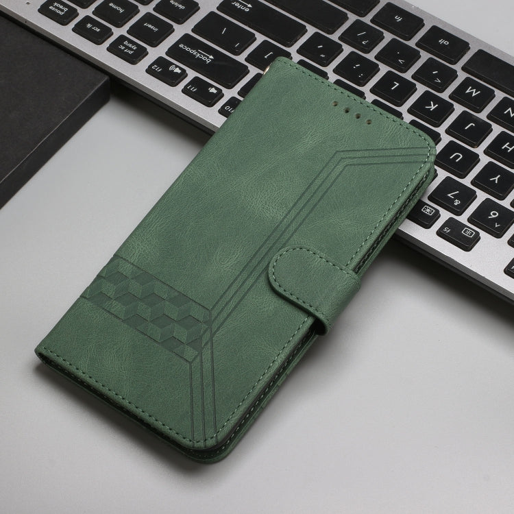 For iPhone 16e Cubic Skin Feel Flip Leather Phone Case(Green) by bashfashion