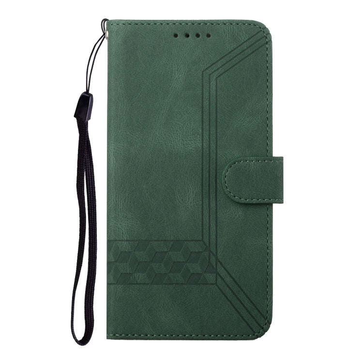 For iPhone 16e Cubic Skin Feel Flip Leather Phone Case(Green) by bashfashion