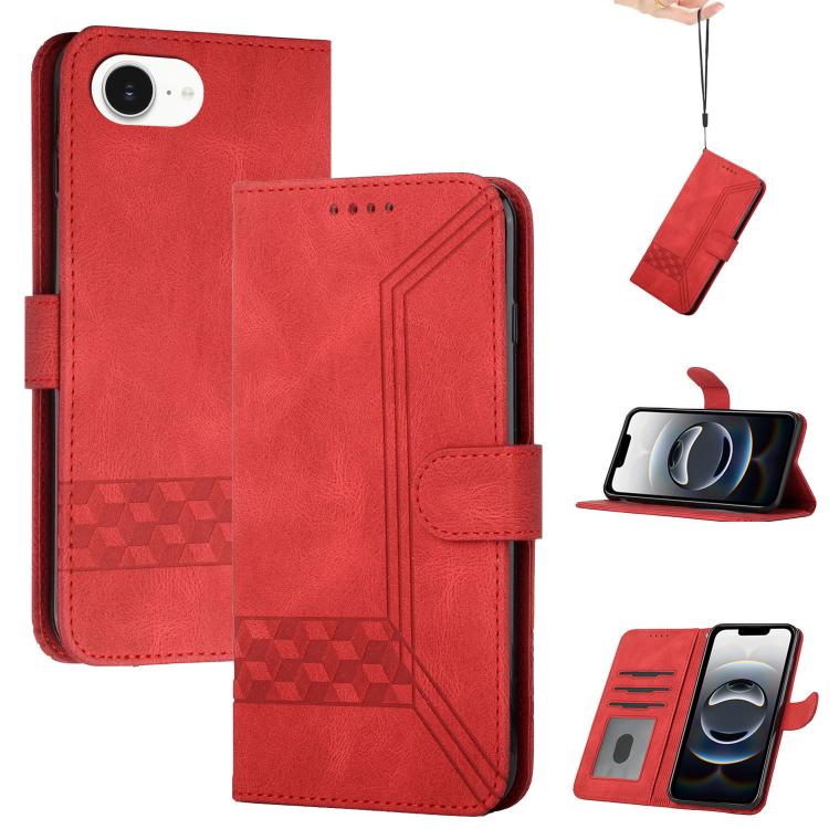 For iPhone 16e Cubic Skin Feel Flip Leather Phone Case(Red) by bashfashion