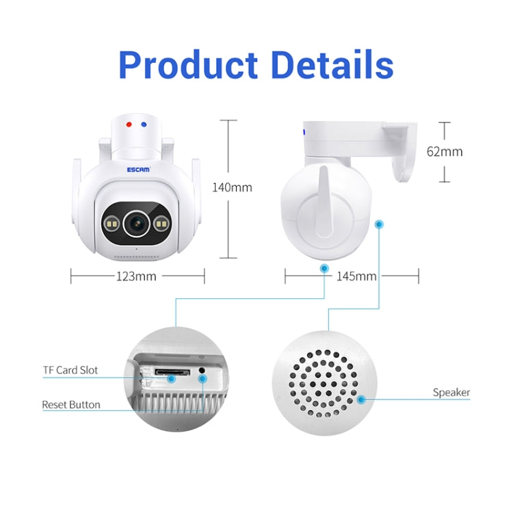 ESCAM PT304 HD 4MP Humanoid Detection Tracking WiFi Connection Sound Alarm Intelligent Night Vision H.265 Camera(US Plug) by ESCAM