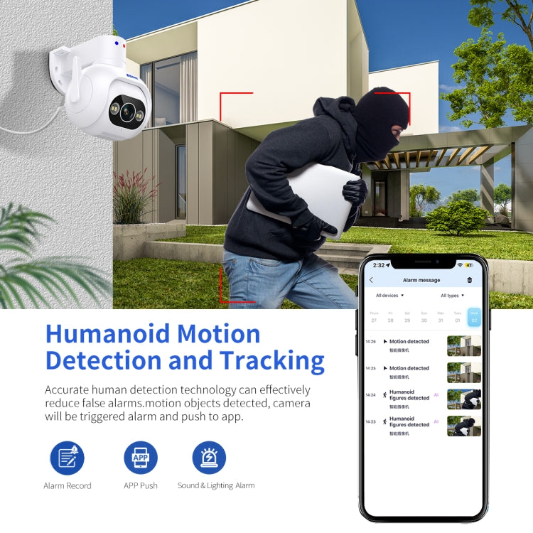 ESCAM PT304 HD 4MP Humanoid Detection Tracking WiFi Connection Sound Alarm Intelligent Night Vision H.265 Camera(US Plug) by ESCAM