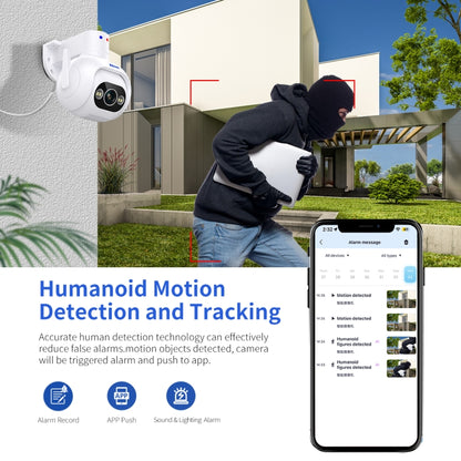 ESCAM PT304 HD 4MP Humanoid Detection Tracking WiFi Connection Sound Alarm Intelligent Night Vision H.265 Camera(US Plug) by ESCAM