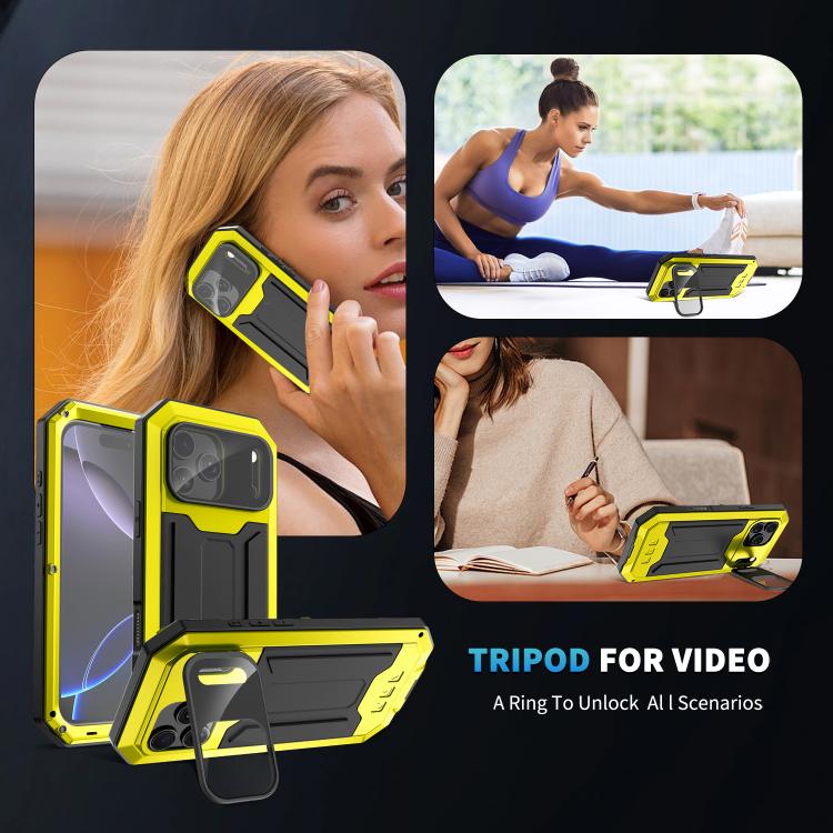 For iPhone 17 Pro Max R-JUST Sliding Camera IP54 Life Waterproof Holder Phone Case(Yellow) by R-JUST