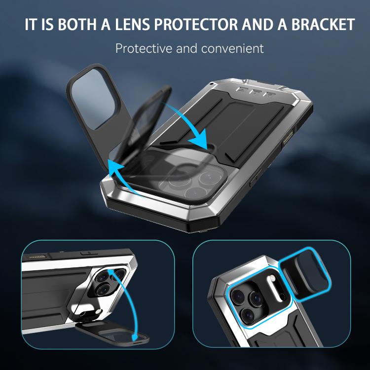 For iPhone 17 Pro Max R-JUST Sliding Camera IP54 Life Waterproof Holder Phone Case(Silver) by R-JUST