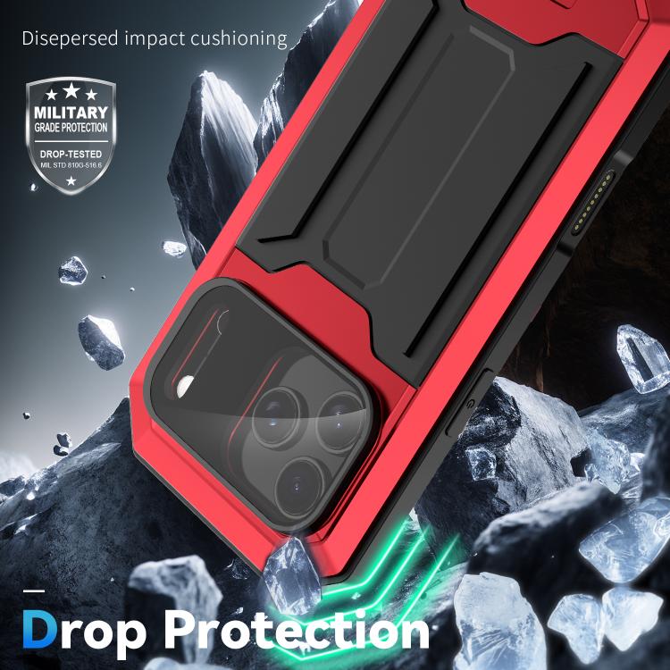 For iPhone 17 Pro R-JUST Sliding Camera IP54 Life Waterproof Holder Phone Case(Red) by R-JUST