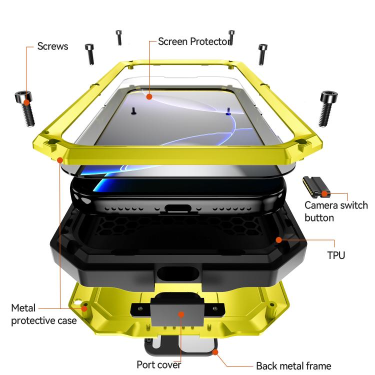 For iPhone 17 Pro R-JUST Sliding Camera IP54 Life Waterproof Holder Phone Case(Yellow) by R-JUST