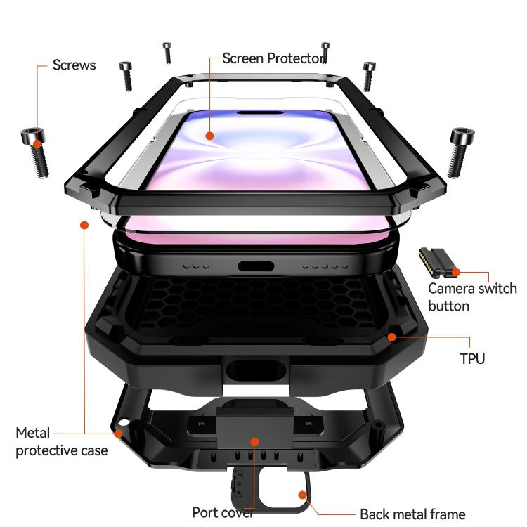 For iPhone 17 R-JUST Sliding Camera IP54 Life Waterproof Holder Phone Case(Black) by R-JUST