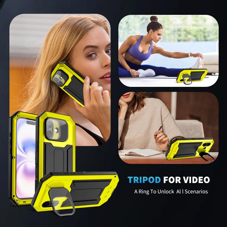 For iPhone 17 R-JUST Sliding Camera IP54 Life Waterproof Holder Phone Case(Yellow) by R-JUST