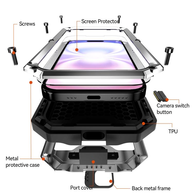 For iPhone 17 R-JUST Sliding Camera IP54 Life Waterproof Holder Phone Case(Silver) by R-JUST