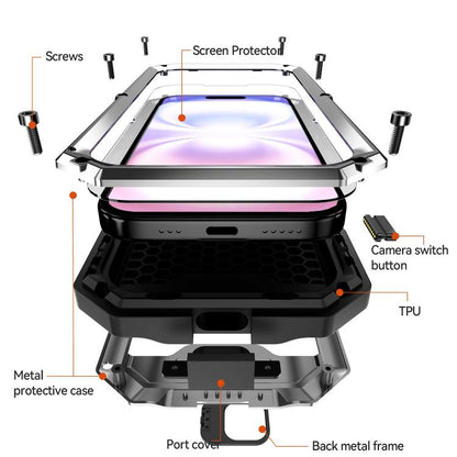 For iPhone 17 R-JUST Sliding Camera IP54 Life Waterproof Holder Phone Case(Silver) by R-JUST