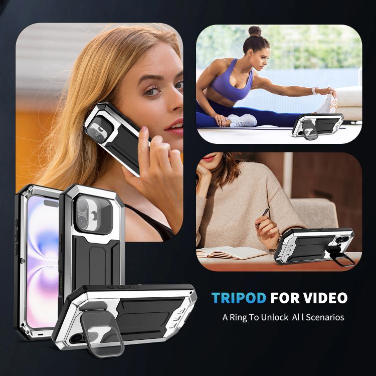 For iPhone 17 R-JUST Sliding Camera IP54 Life Waterproof Holder Phone Case(Silver) by R-JUST