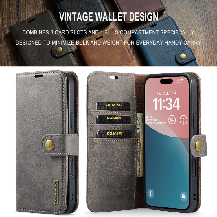 For iPhone 17 DG.MING Crazy Horse Texture Detachable Magnetic Leather Phone Case(Grey) by DG.MING