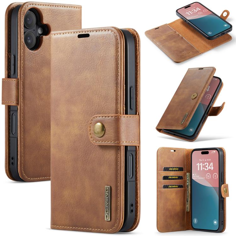 For iPhone 17 DG.MING Crazy Horse Texture Detachable Magnetic Leather Phone Case(Brown) by DG.MING