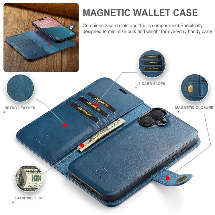 For iPhone 17 DG.MING Crazy Horse Texture Detachable Magnetic Leather Phone Case(Blue) by DG.MING