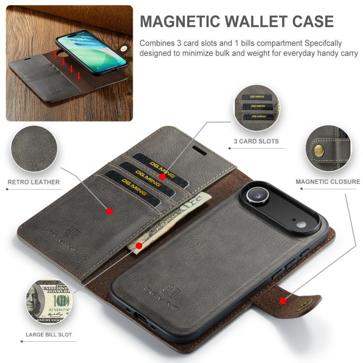 For iPhone Air DG.MING Crazy Horse Texture Detachable Magnetic Leather Phone Case(Grey) by DG.MING
